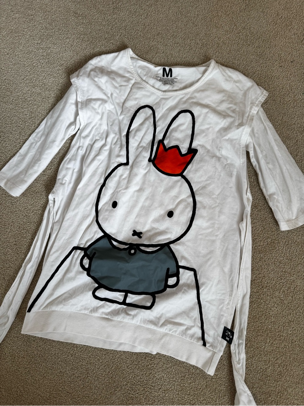 miffy White Long Sleeve Tee with Red Crown and Blue Shirt